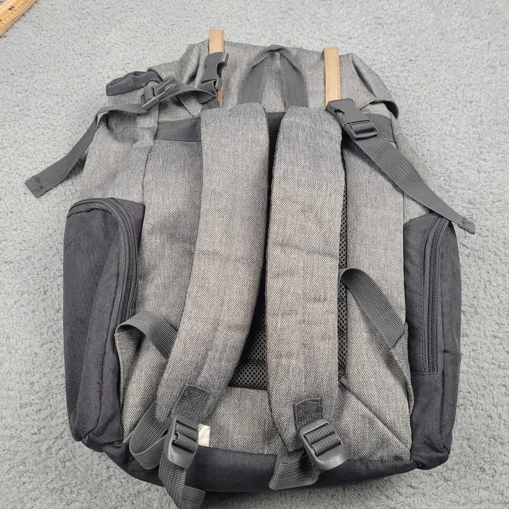 Eddie Bauer First Adventure Backpack Gray Black‎ Canvas Leather Accents Laptop